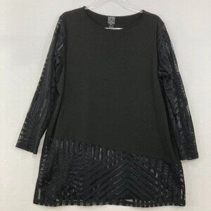 Clara Sun Woo size XL Black Stretch Knit Mesh Detail 3/4 Sleeve Tunic Office